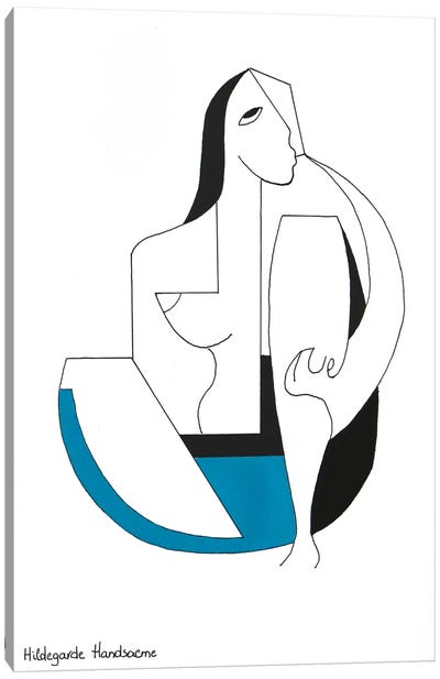 Femme À La Côte II Canvas Art Print - Black, White & Blue Art