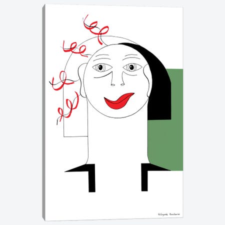 Red Curl With Green Canvas Print #HHA94} by Hildegarde Handsaeme Canvas Wall Art