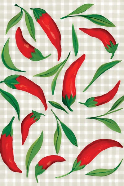 Chili Peppers On Checkered Tablecloth