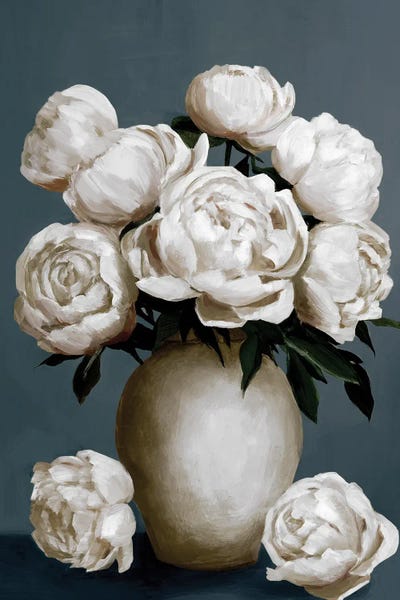 White Peonies In Ceramic Vase