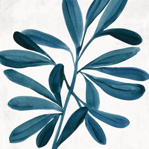 Hannah Dawson: Blue Leaf In Watercolor Serenity II by Hannah Dawson