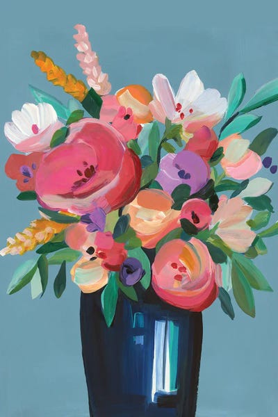Hannah Dawson: Vivid Blossoms In Blue Vase by Hannah Dawson