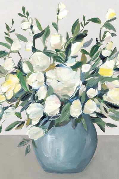 Hannah Dawson: White Blooms In Blue Vase by Hannah Dawson