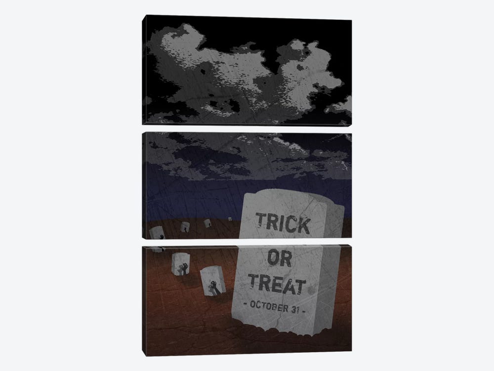 Trick Or Treat Gravestone II by 5by5collective 3-piece Canvas Print