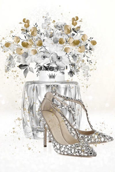 High Heels: Gold Shoes And Flowers by Heather Grey