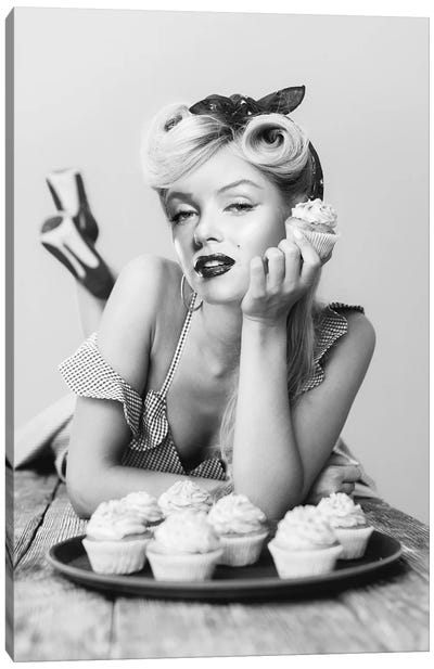 Cupcakes And Marilyn Canvas Art Print - Heather Grey