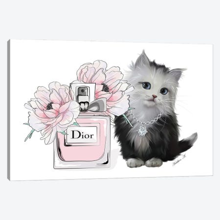 Cute Kitten And Perfume Bloom Canvas Print #HHP13} by Heather Grey Canvas Artwork