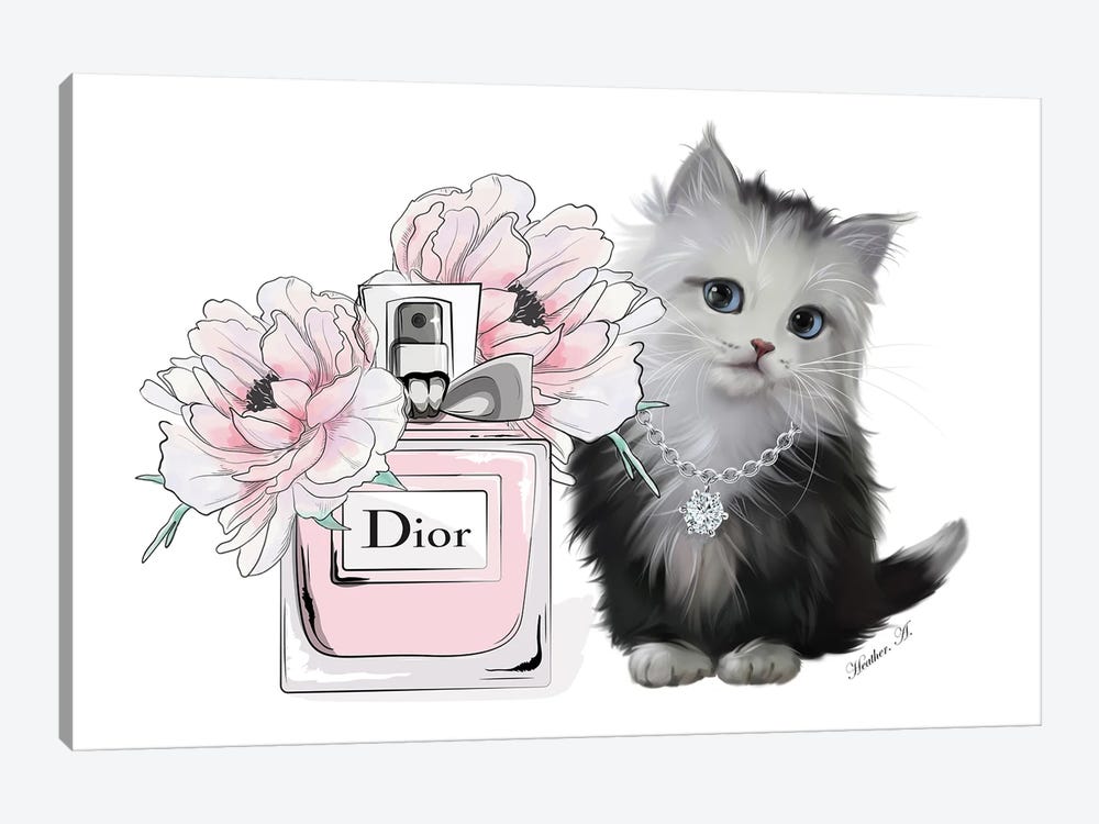 Cute Kitten And Perfume Bloom by Heather Grey 1-piece Canvas Art