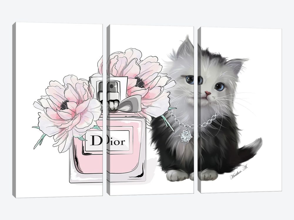 Cute Kitten And Perfume Bloom by Heather Grey 3-piece Canvas Art