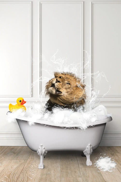 Lion With A Rubber Duck by Heather Grey wall art