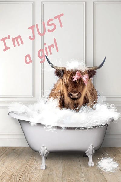 Bathroom Humor: Pink Highland Cow by Heather Grey