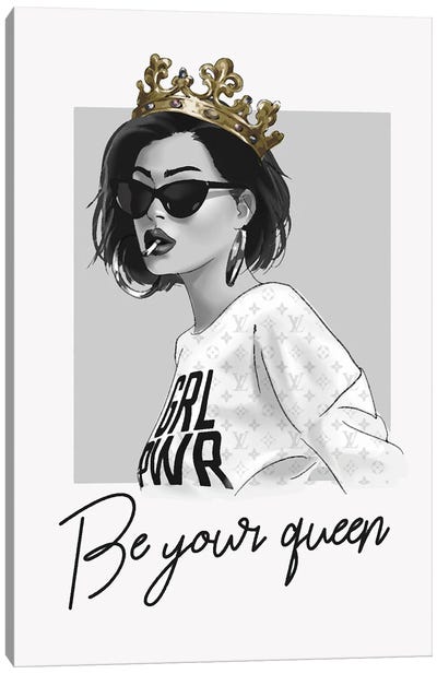 Be Your Queen Canvas Art Print - Heather Grey