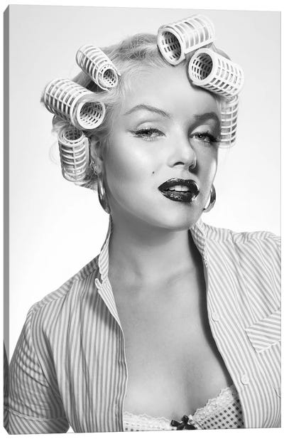 Marilyn In Hot Rollers Canvas Art Print - Heather Grey
