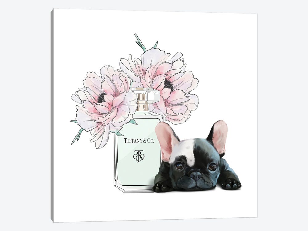 Cute Frenchie And Flowers by Heather Grey 1-piece Canvas Print