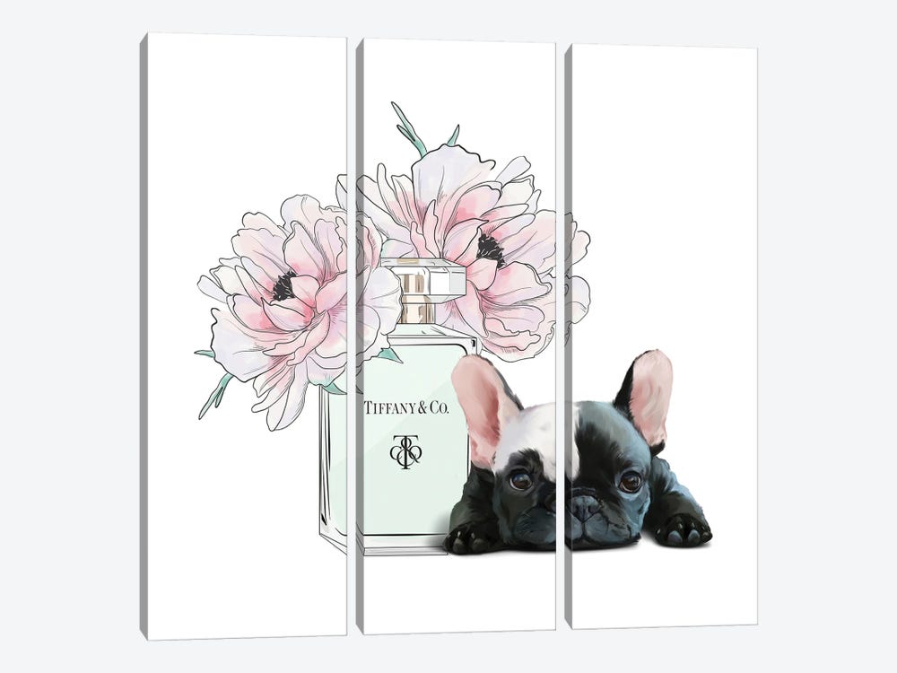 Cute Frenchie And Flowers by Heather Grey 3-piece Canvas Print