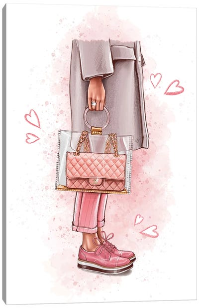 Pink Core Handbag Canvas Art Print - Heather Grey