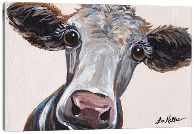 Cora The Cow On Neutral Canvas Art Print - Hippie Hound Studios