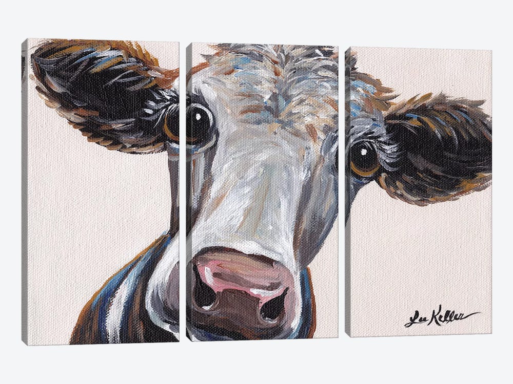 Cora The Cow On Neutral by Hippie Hound Studios 3-piece Art Print