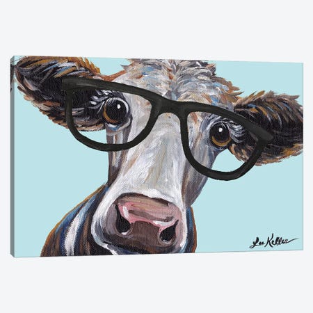 Cora The Cow With Glasses Canvas Print #HHS135} by Hippie Hound Studios Canvas Print