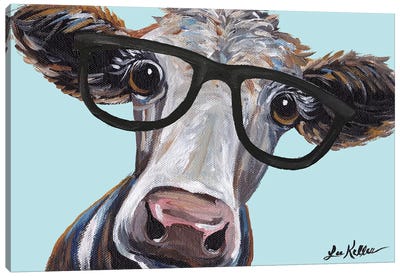 Cora The Cow With Glasses Canvas Art Print - Farm Animal Art