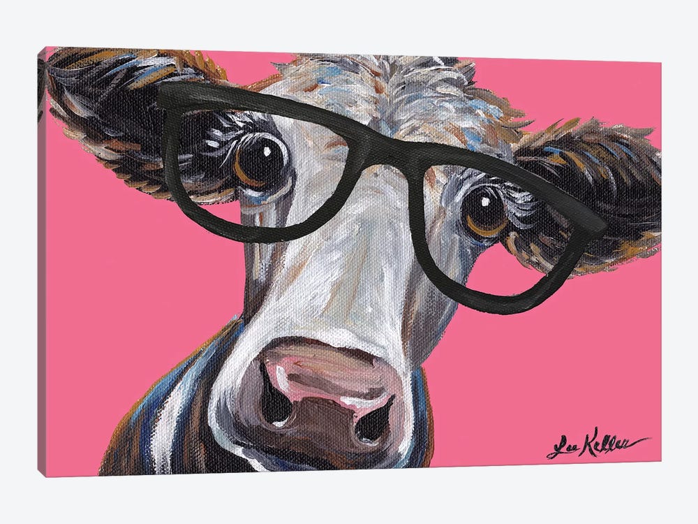 Cora The Cow With Glasses On Pink by Hippie Hound Studios 1-piece Art Print