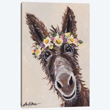 Donkey With Flower Crown Canvas Print #HHS137} by Hippie Hound Studios Canvas Art Print