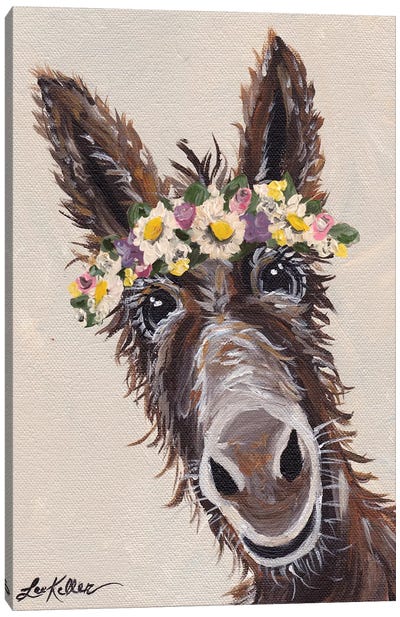 Donkey With Flower Crown Canvas Art Print - Donkey Art