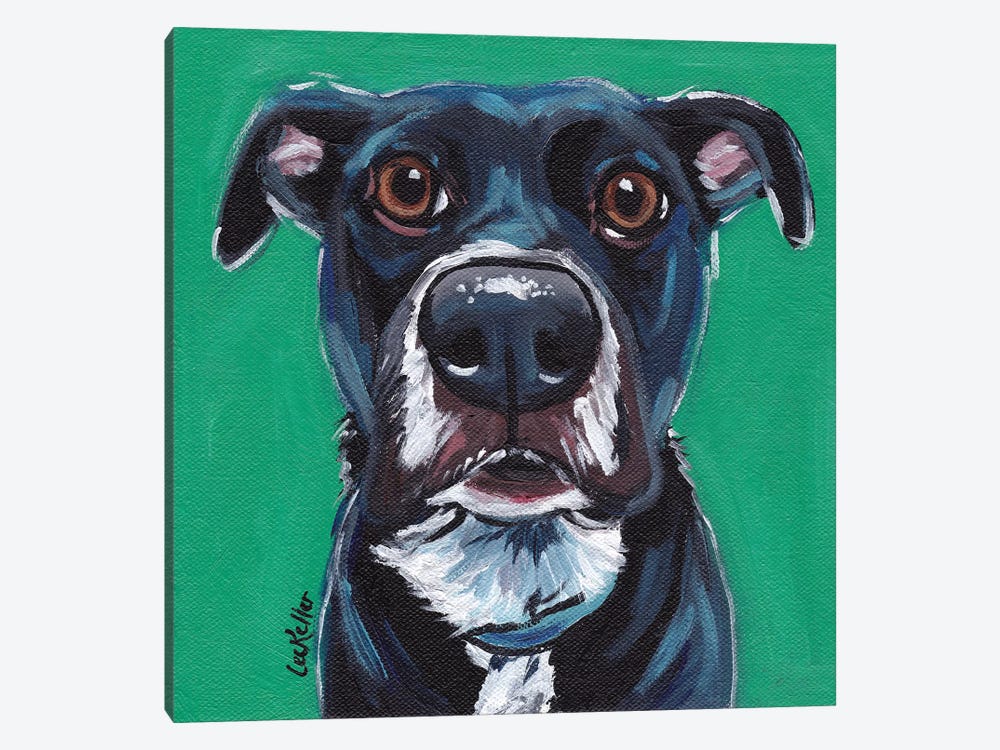 Expressive Black Dog On Emerald by Hippie Hound Studios 1-piece Art Print