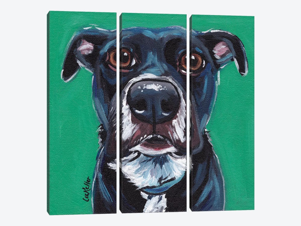 Expressive Black Dog On Emerald by Hippie Hound Studios 3-piece Canvas Art Print