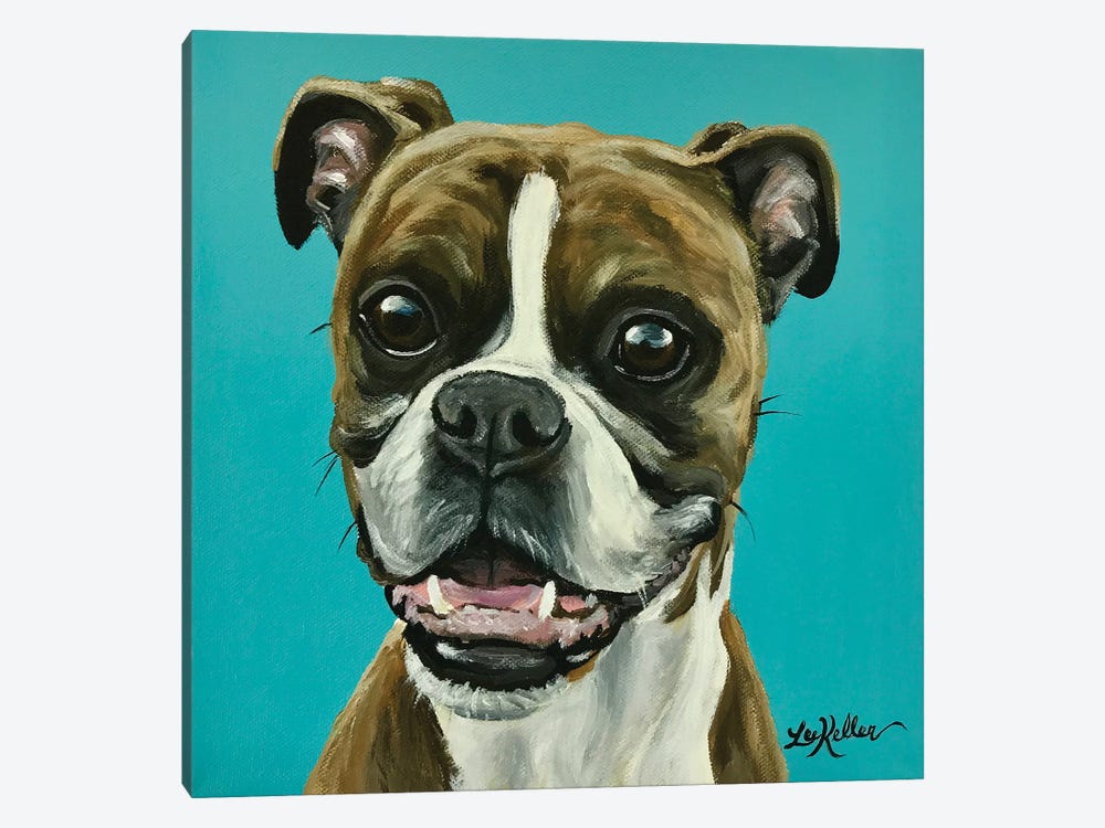 Major The Boxer On Turquoise by Hippie Hound Studios 1-piece Canvas Art