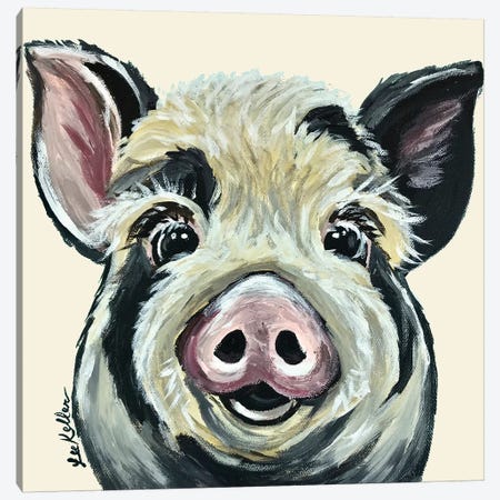 Sarge The Pig On Cream Canvas Print #HHS149} by Hippie Hound Studios Art Print