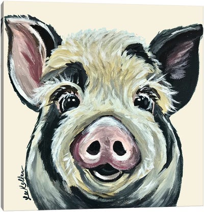 Sarge The Pig On Cream Canvas Art Print - Hippie Hound Studios