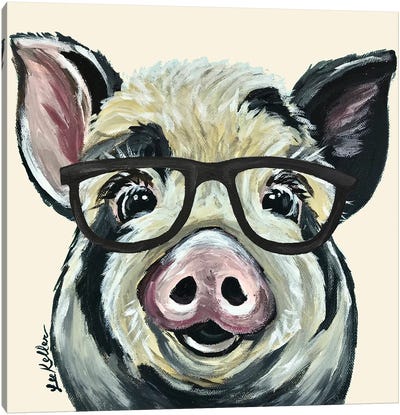 Sarge The Pig With Glasses On Cream Canvas Art Print - Pig Art
