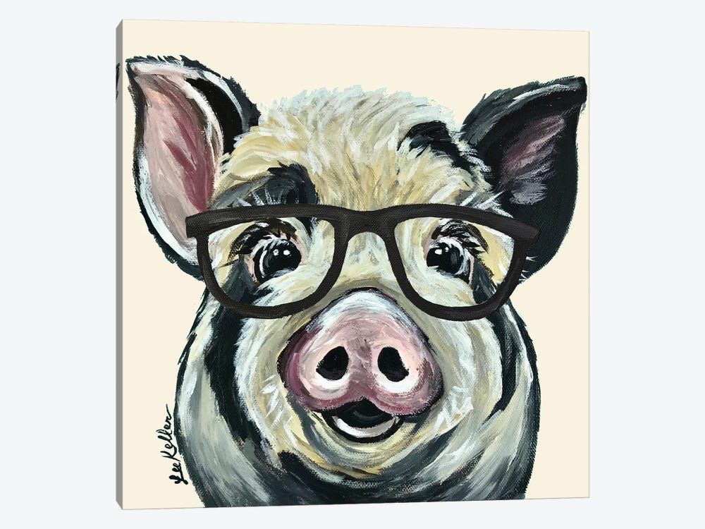 Sarge The Pig With Glasses On Cream by Hippie Hound Studios 1-piece Canvas Art Print