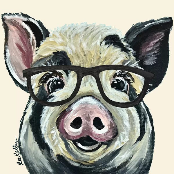 Pigs: Sarge The Pig With Glasses On Cream by Hippie Hound Studios