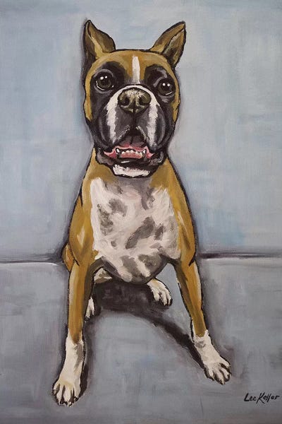 Hippie Hound Studios: Boxer On Blue by Hippie Hound Studios