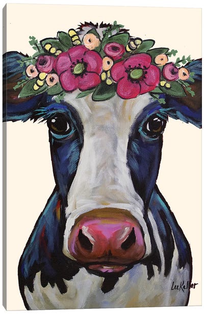 Cow - Georgia Flower Crown Canvas Art Print - Hippie Hound Studios