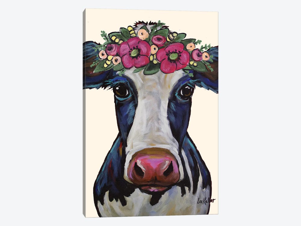 Cow - Georgia Flower Crown by Hippie Hound Studios 1-piece Canvas Wall Art