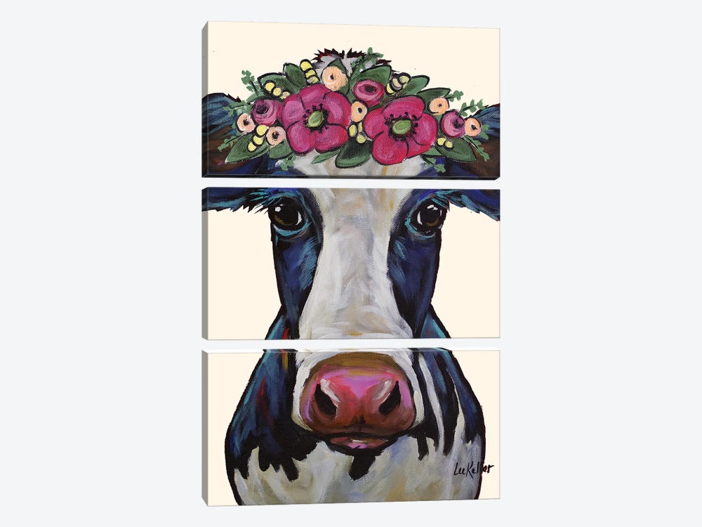 Cow - Georgia Flower Crown by Hippie Hound Studios 3-piece Canvas Artwork