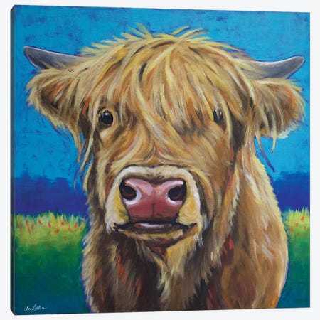 Highland Cow Background Canvas Print #HHS202} by Hippie Hound Studios Canvas Artwork