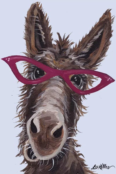 Hippie Hound Studios: Donkey With Glasses On Gray by Hippie Hound Studios