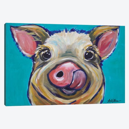 Pig - Turquoise Tongue Canvas Print #HHS213} by Hippie Hound Studios Art Print