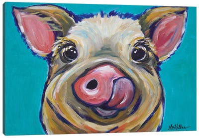Pig - Turquoise Tongue Canvas Art Print - Pig Art
