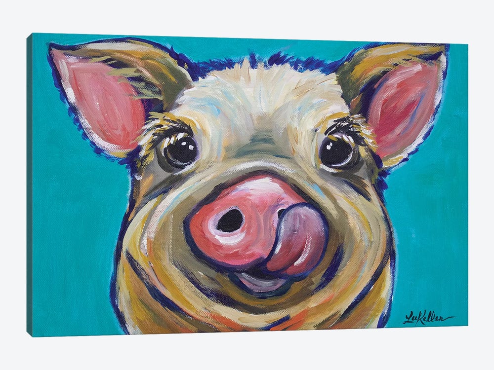 Pig - Turquoise Tongue by Hippie Hound Studios 1-piece Canvas Artwork