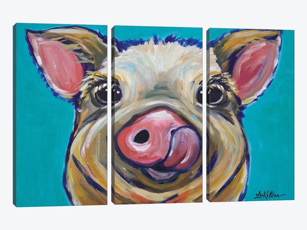 Pig - Turquoise Tongue by Hippie Hound Studios 3-piece Canvas Artwork