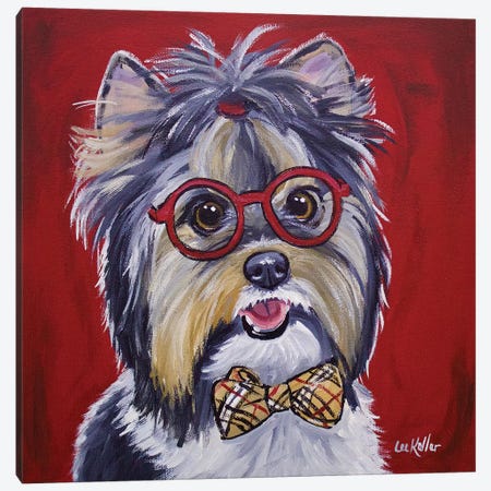 Yorkie Glasses And Bowtie Canvas Print #HHS233} by Hippie Hound Studios Canvas Art Print