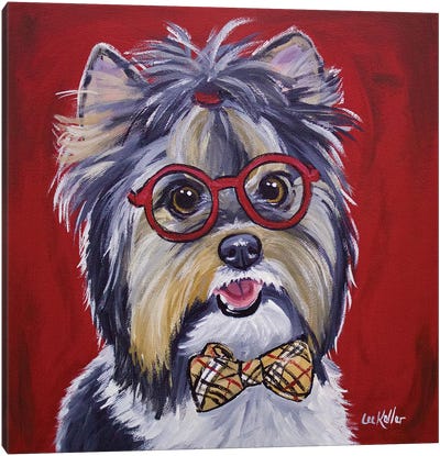 Yorkie Glasses And Bowtie Canvas Art Print - Yorkshire Terrier Art