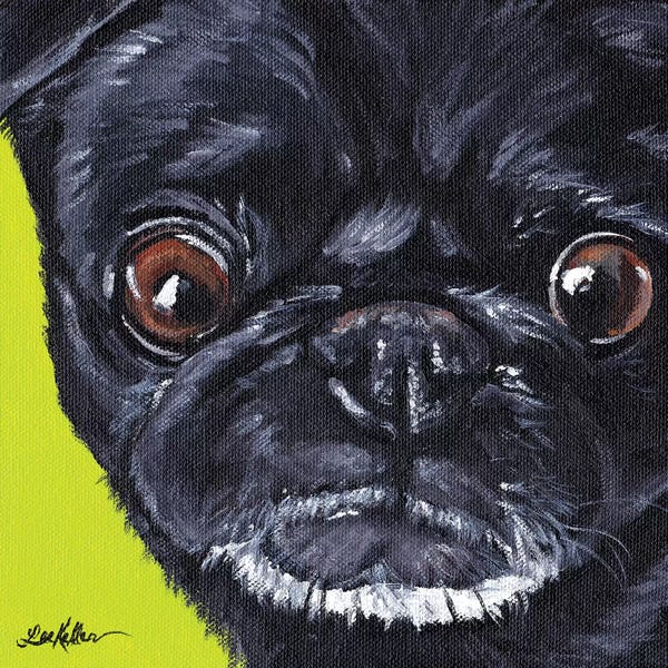 Hippie Hound Studios: Black Pug On Green by Hippie Hound Studios