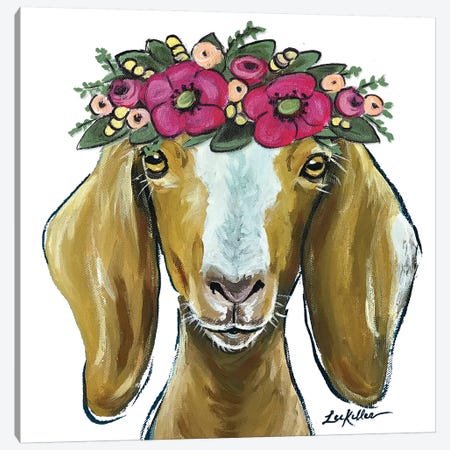 Goat - Mandy With Flower Crown Canvas Print #HHS251} by Hippie Hound Studios Canvas Art Print
