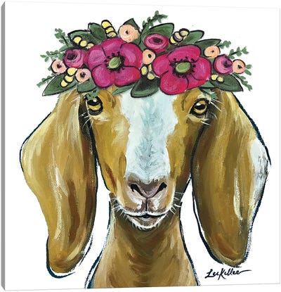 Goat - Mandy With Flower Crown Canvas Art Print - Goat Art